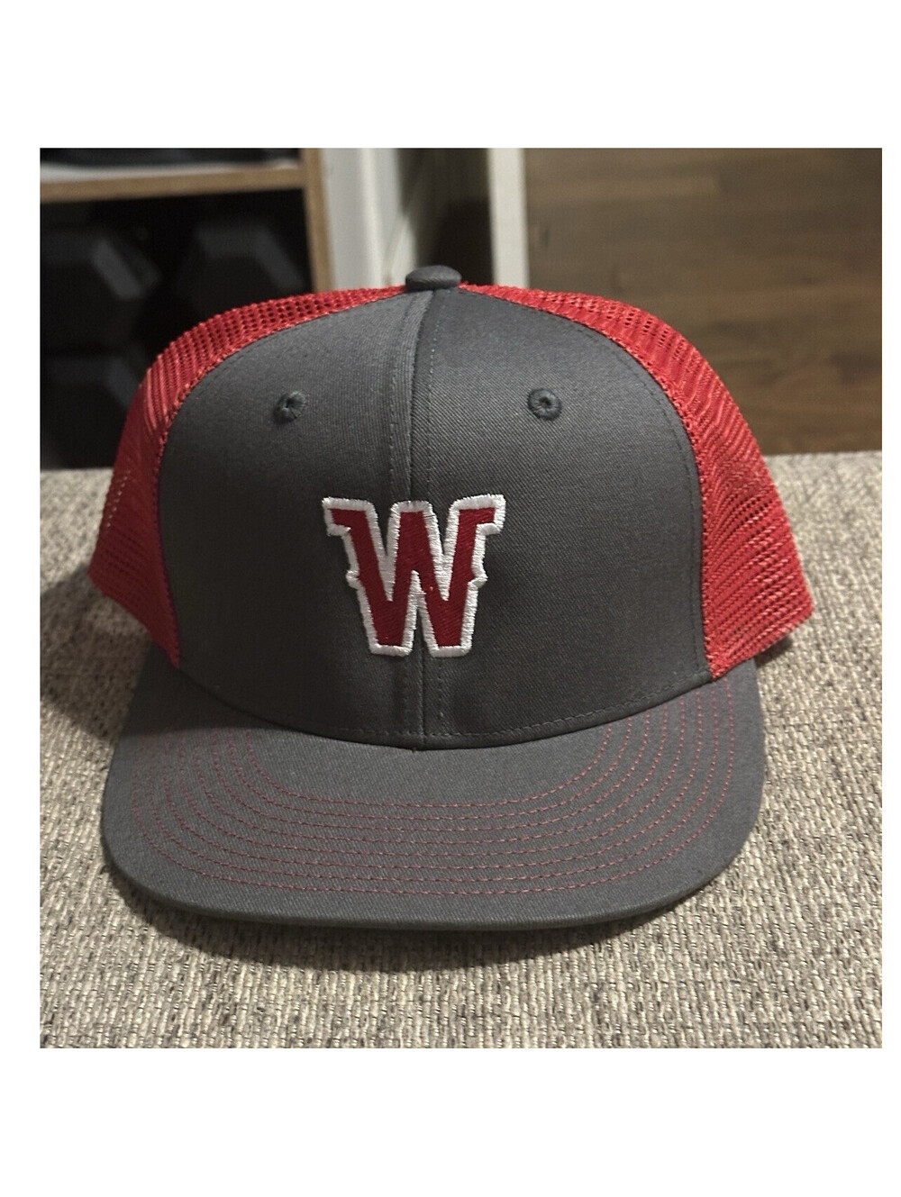Champro Dark Gray Red Trucker Hat Adjustable Mesh Back Men "W" Logo One Size